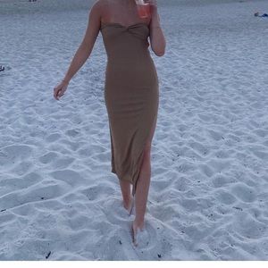 Princess Polly tan strapless maxi dress